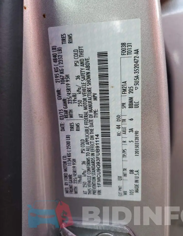 1FMCU9G93FUB91114 Photo# 10