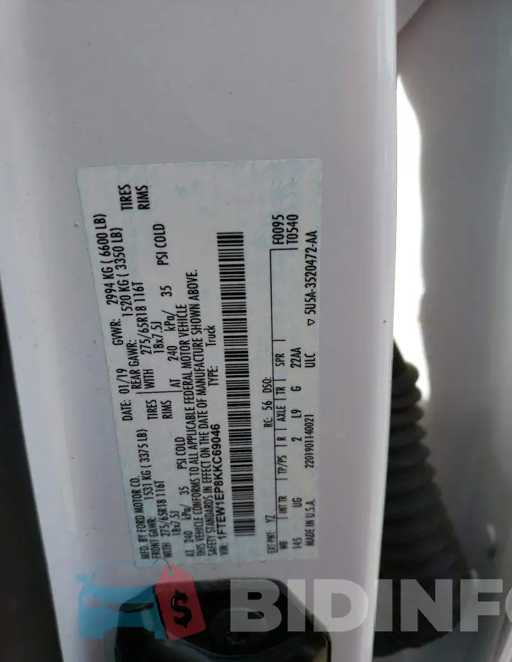 1FTEW1EP8KKC69046 Photo# 12