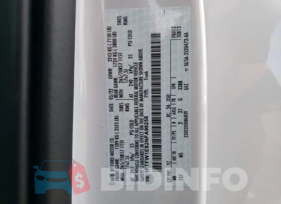 1FTFW1E82NFA99258 Photo# 12