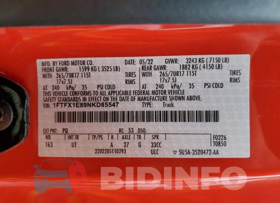 1FTFX1E89NKD85547 Photo# 12