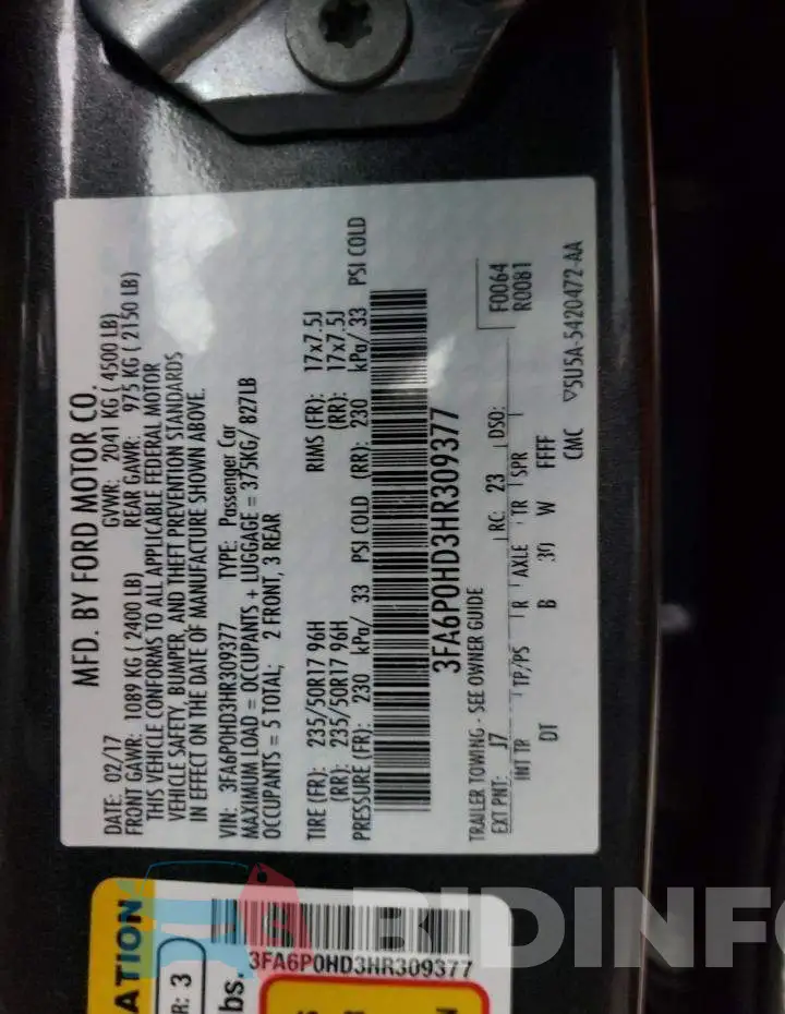 3FA6P0HD3HR309377 Photo# 12