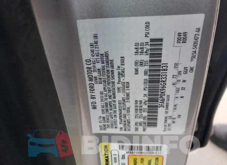 3FA6P0K96GR331831 Photo# 12