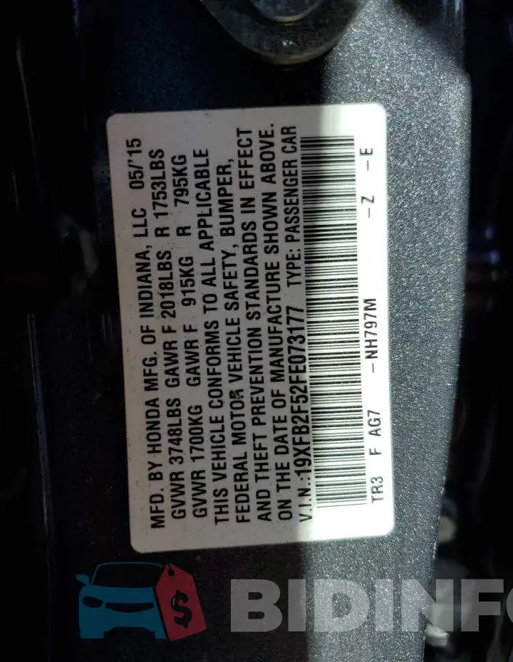 19XFB2F52FE073177 Photo# 10