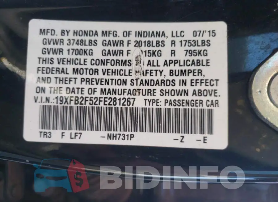 19XFB2F52FE281267 Photo# 13