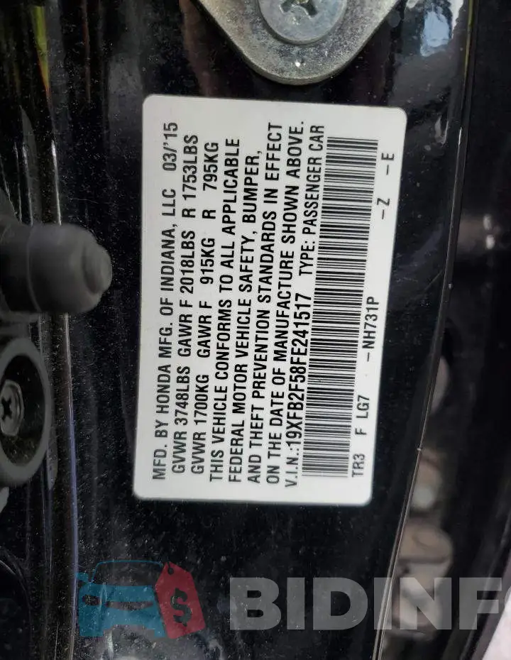 19XFB2F58FE241517 Photo# 13
