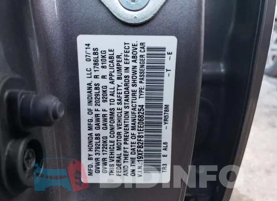19XFB2F81EE068254 Photo# 12