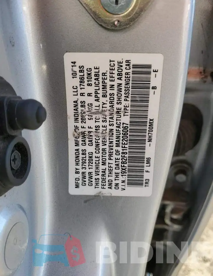 19XFB2F81FE206067 Photo# 12