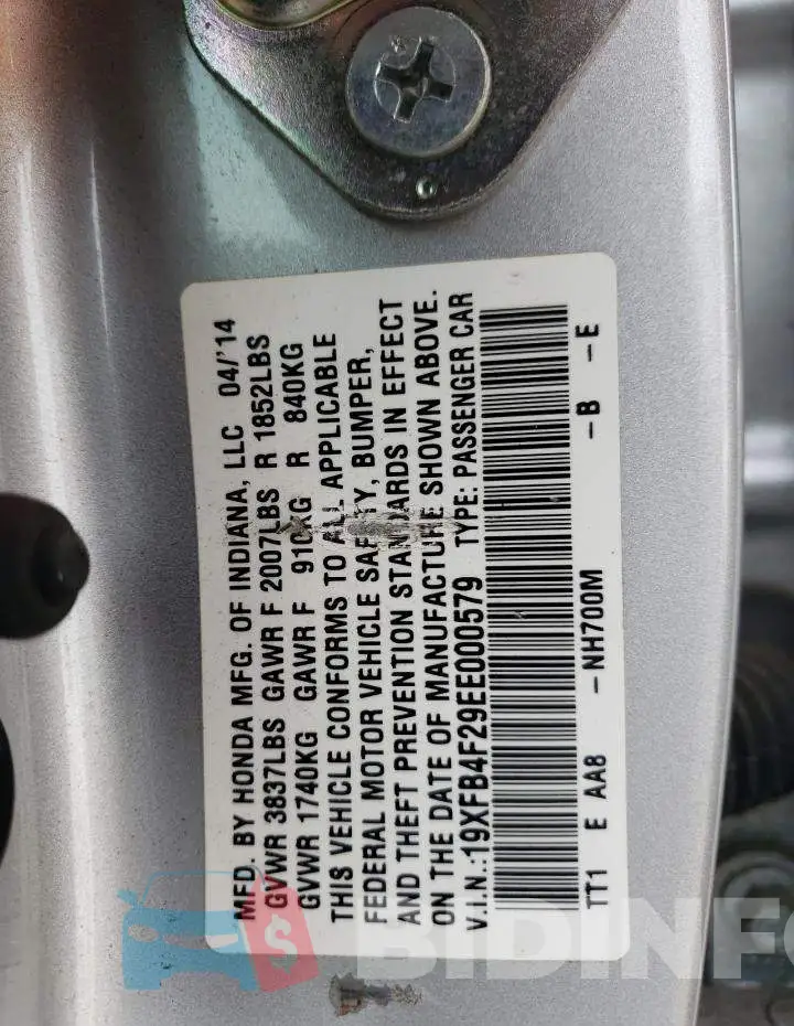 19XFB4F29EE000579 Photo# 13