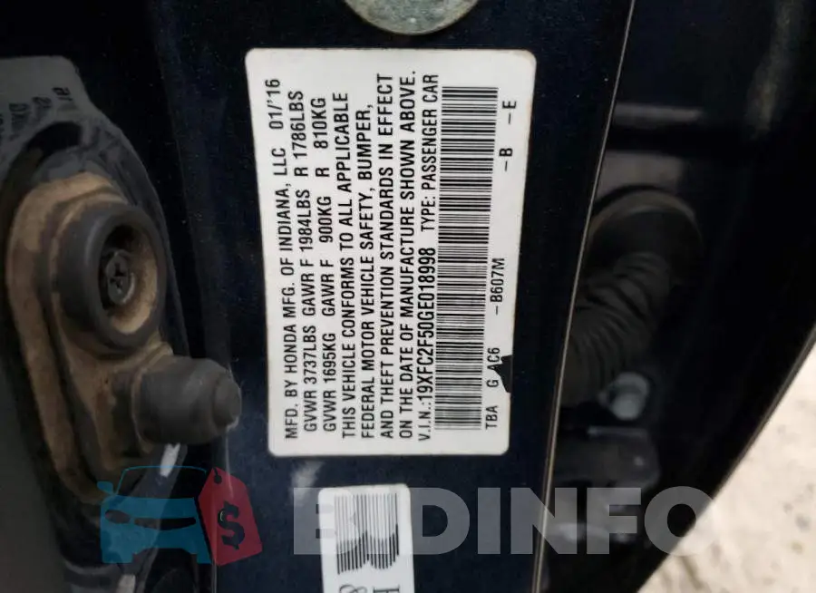 19XFC2F50GE018998 Photo# 12