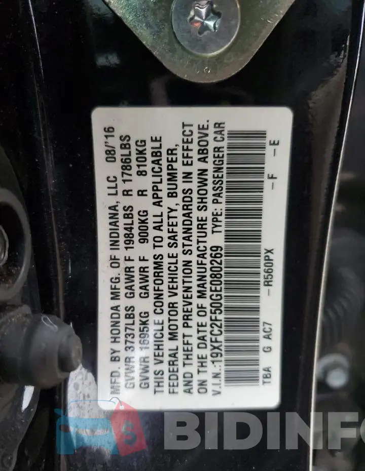 19XFC2F50GE080269 Photo# 12