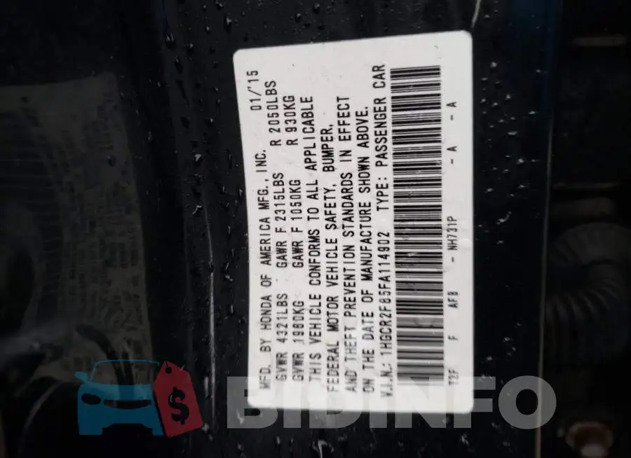 1HGCR2F85FA114902 Photo# 12