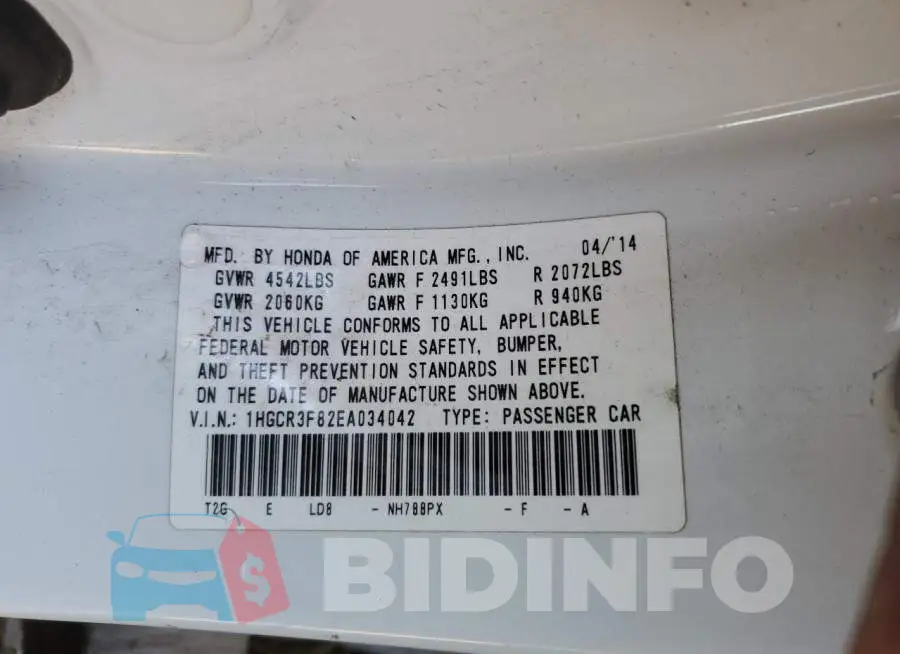 1HGCR3F82EA034042 Photo# 13