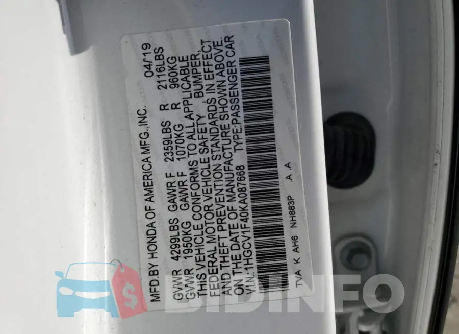 1HGCV1F40KA087668 Photo# 12