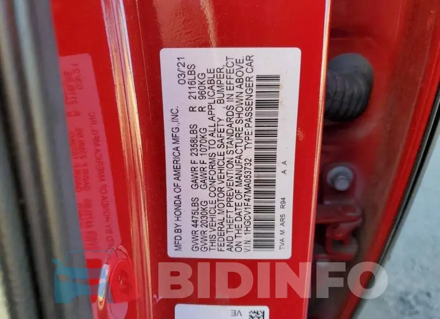1HGCV1F47MA053732 Photo# 13