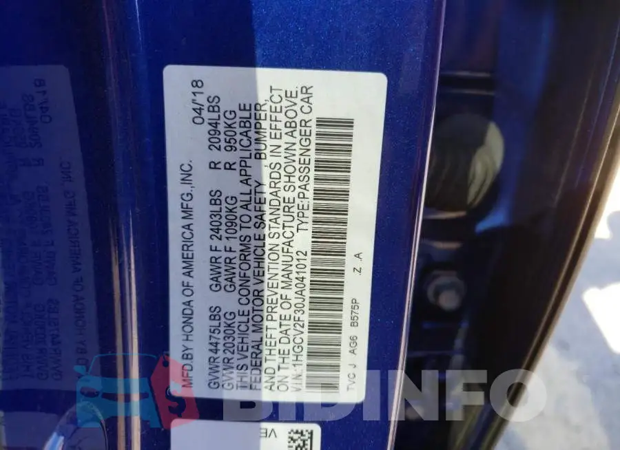 1HGCV2F30JA041012 Photo# 12