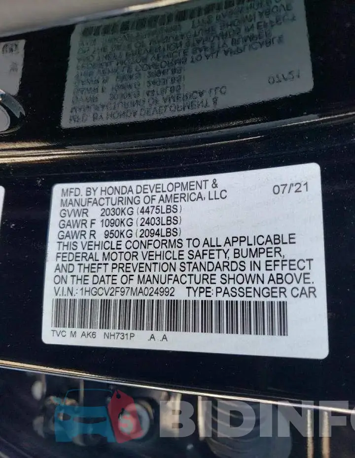 1HGCV2F97MA024992 Photo# 12