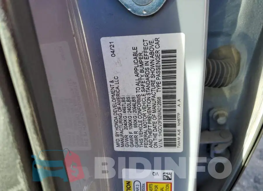 1HGCV3F92MA012898 Photo# 13