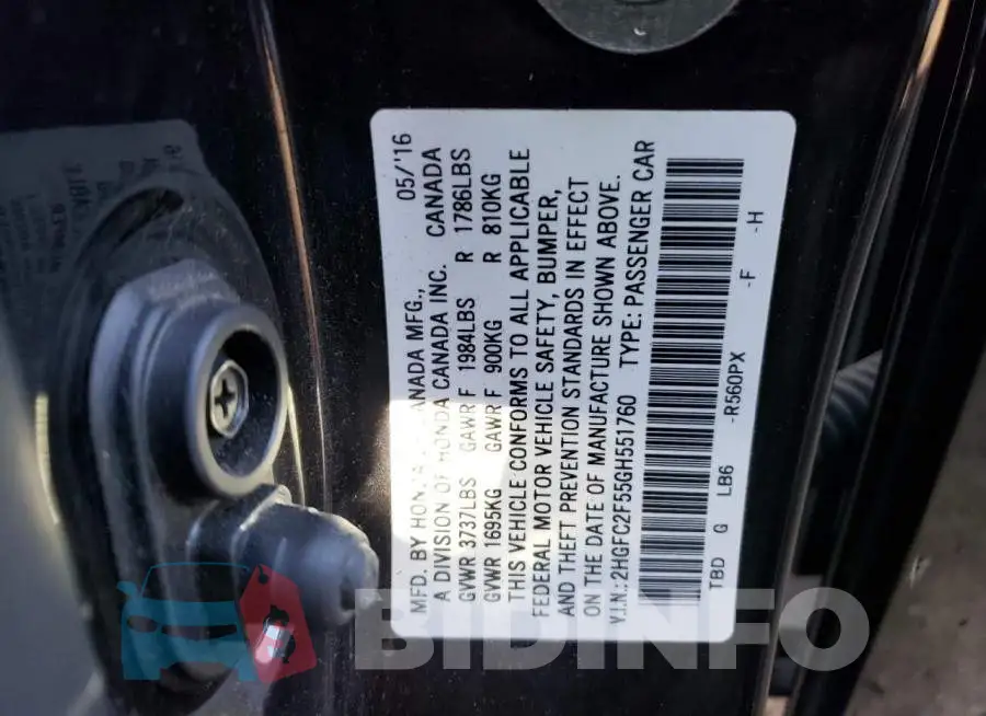 2HGFC2F55GH551760 Photo# 13