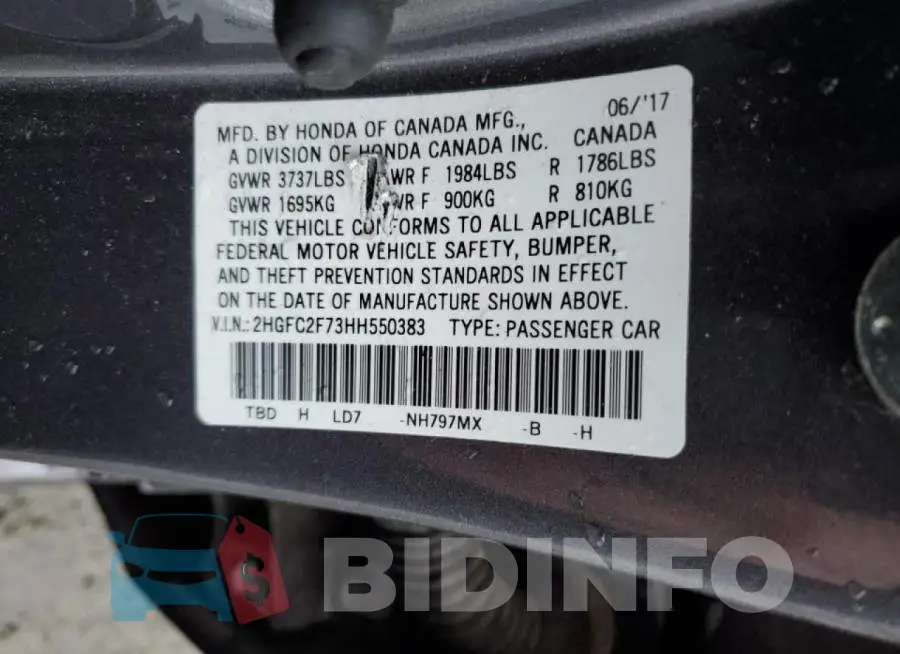 2HGFC2F73HH550383 Photo# 13