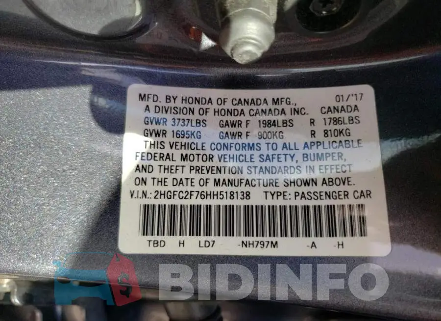 2HGFC2F76HH518138 Photo# 12