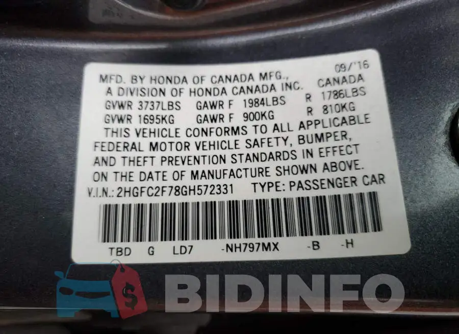 2HGFC2F78GH572331 Photo# 12