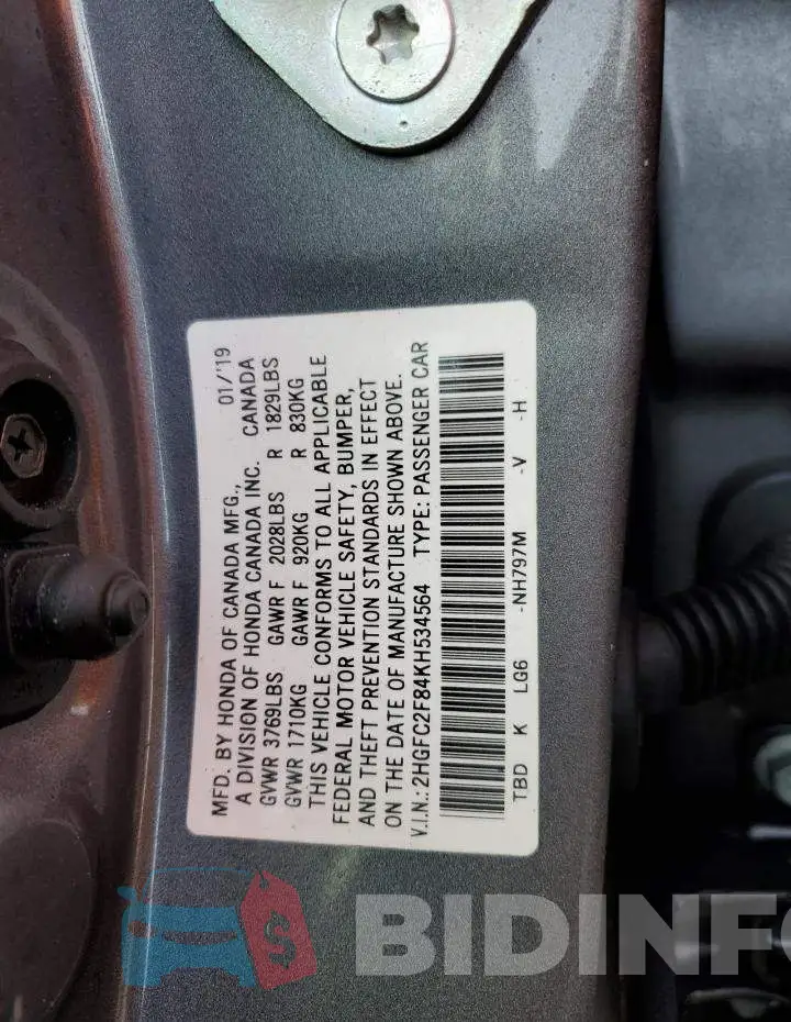 2HGFC2F84KH534564 Photo# 12