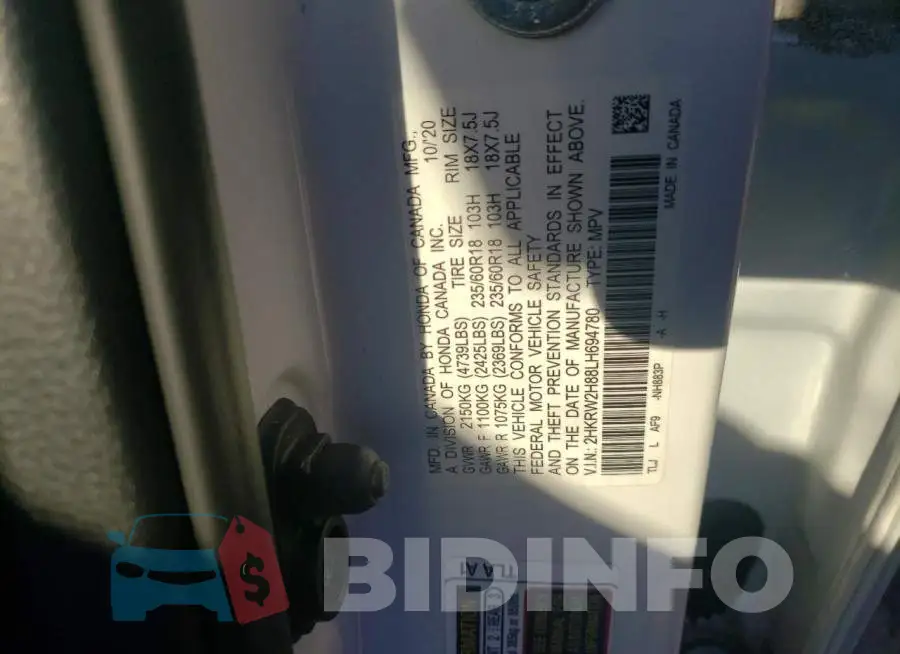 2HKRW2H88LH694780 Photo# 13
