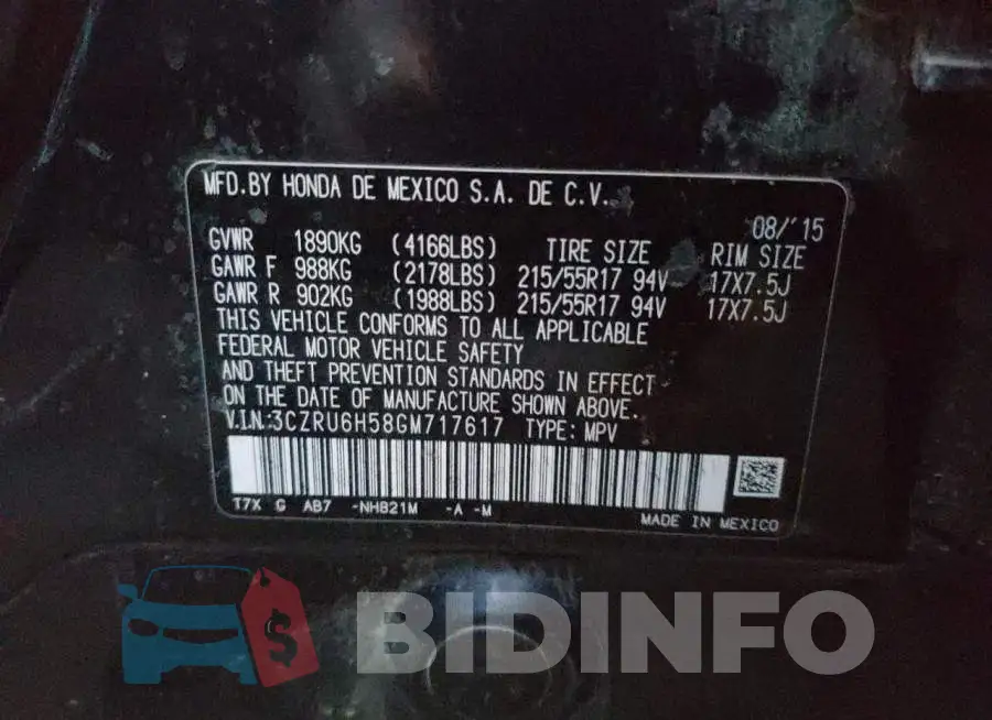 3CZRU6H58GM717617 Photo# 13
