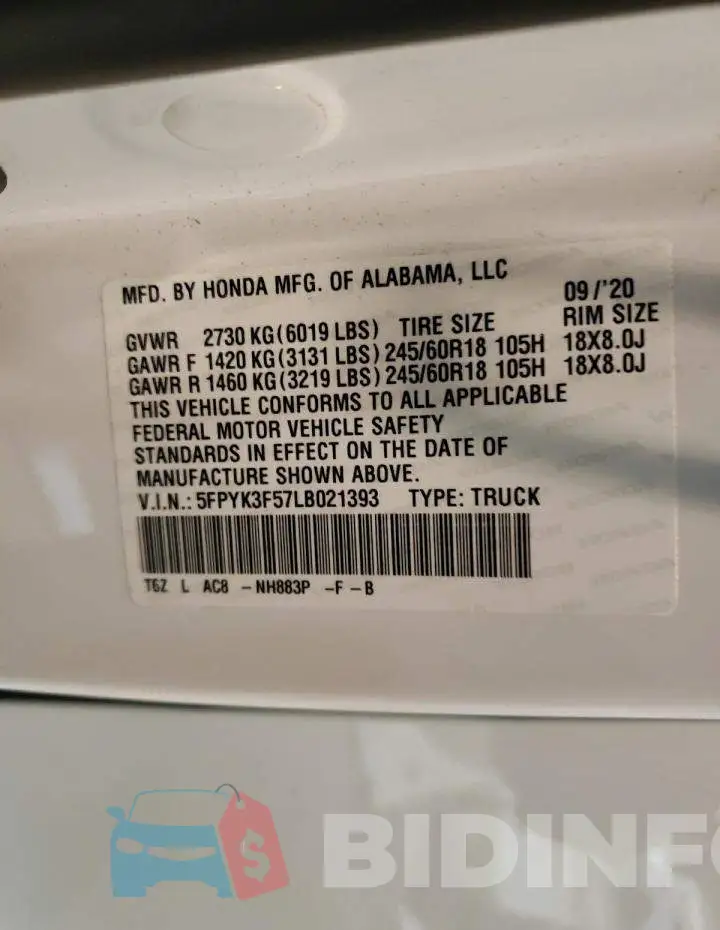 5FPYK3F57LB021393 Photo# 12