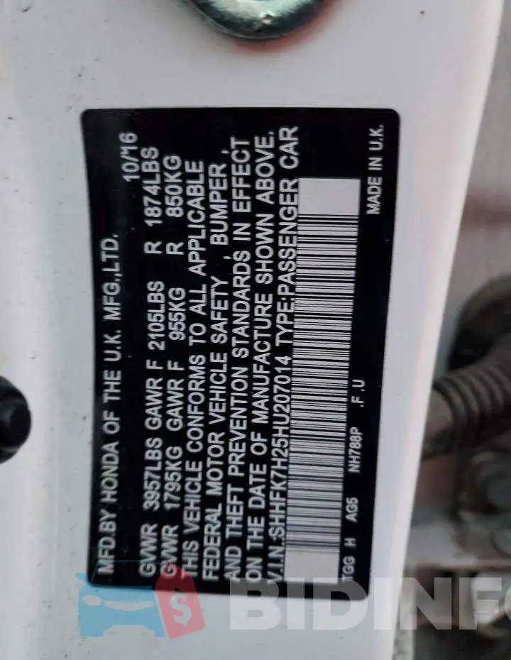 SHHFK7H25HU207014 Photo# 13