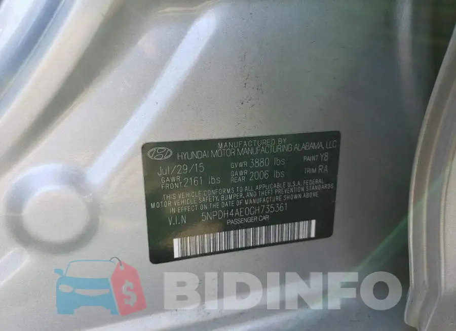 5NPDH4AE0GH735361 Photo# 12