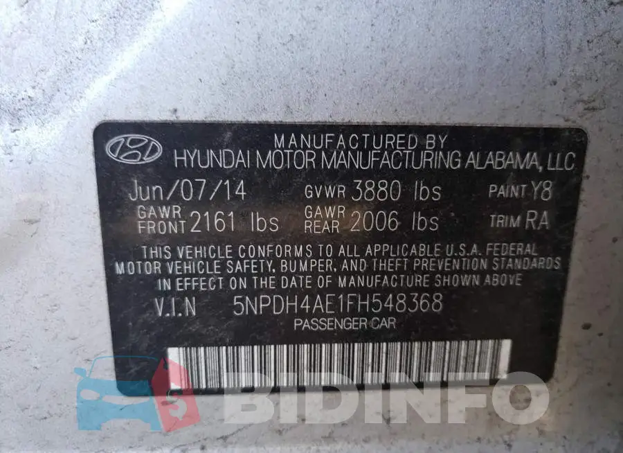 5NPDH4AE1FH548368 Photo# 12