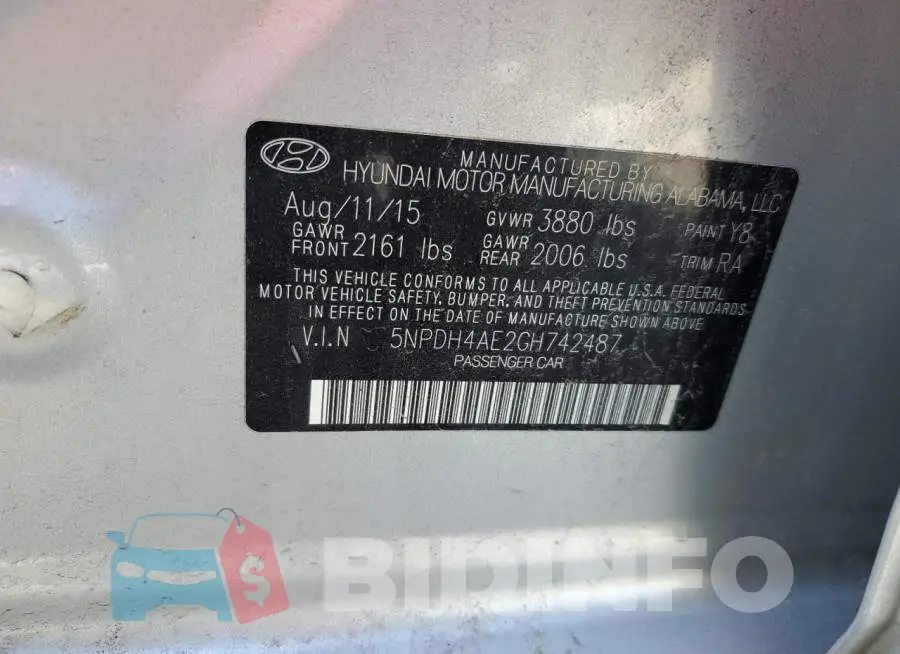5NPDH4AE2GH742487 Photo# 13
