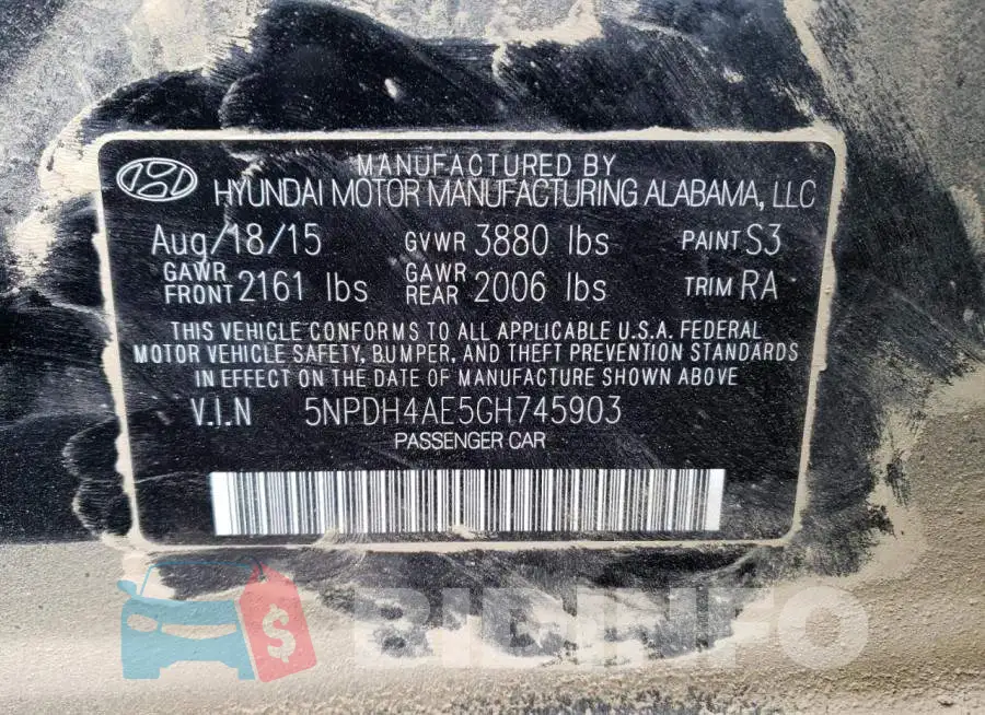 5NPDH4AE5GH745903 Photo# 12