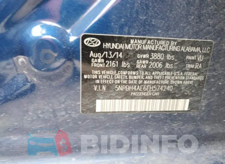 5NPDH4AE6FH574240 Photo# 13