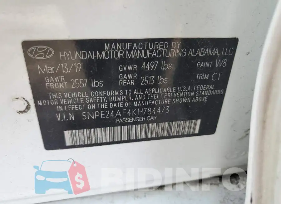 5NPE24AF4KH784473 Photo# 12