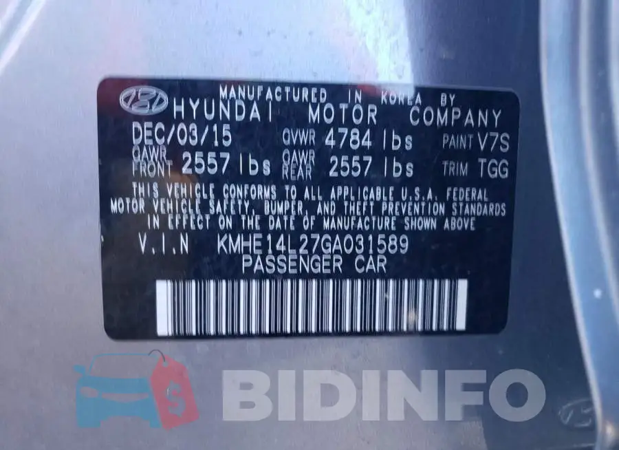 KMHE14L27GA031589 Photo# 12