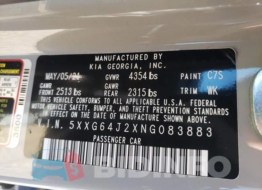 5XXG64J2XNG083883 Photo# 12