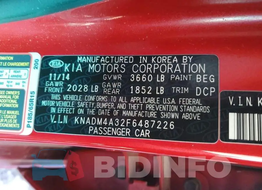 KNADM4A32F6487226 Photo# 13