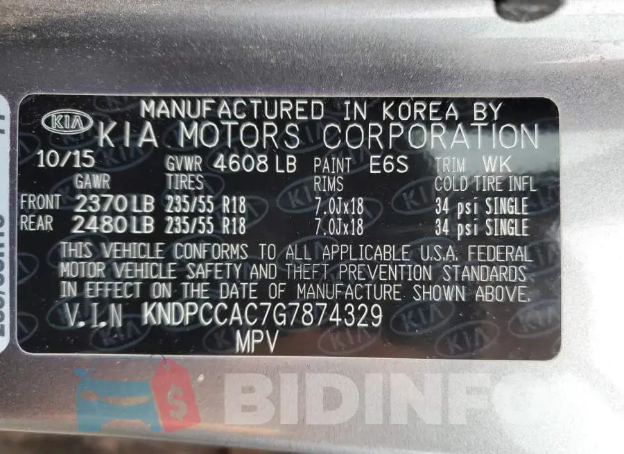 KNDPCCAC7G7874329 Photo# 13