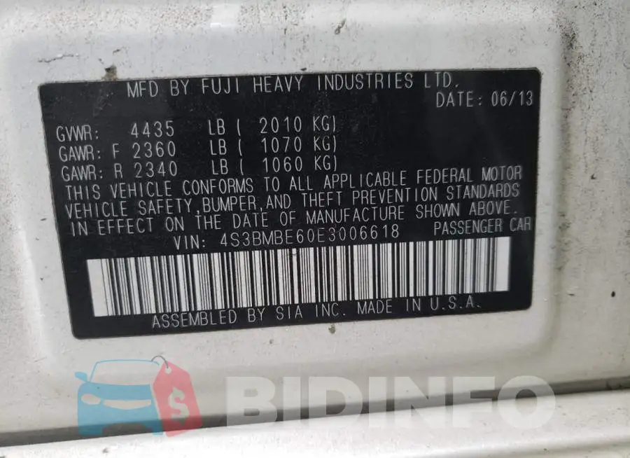 4S3BMBE60E3006618 Photo# 10