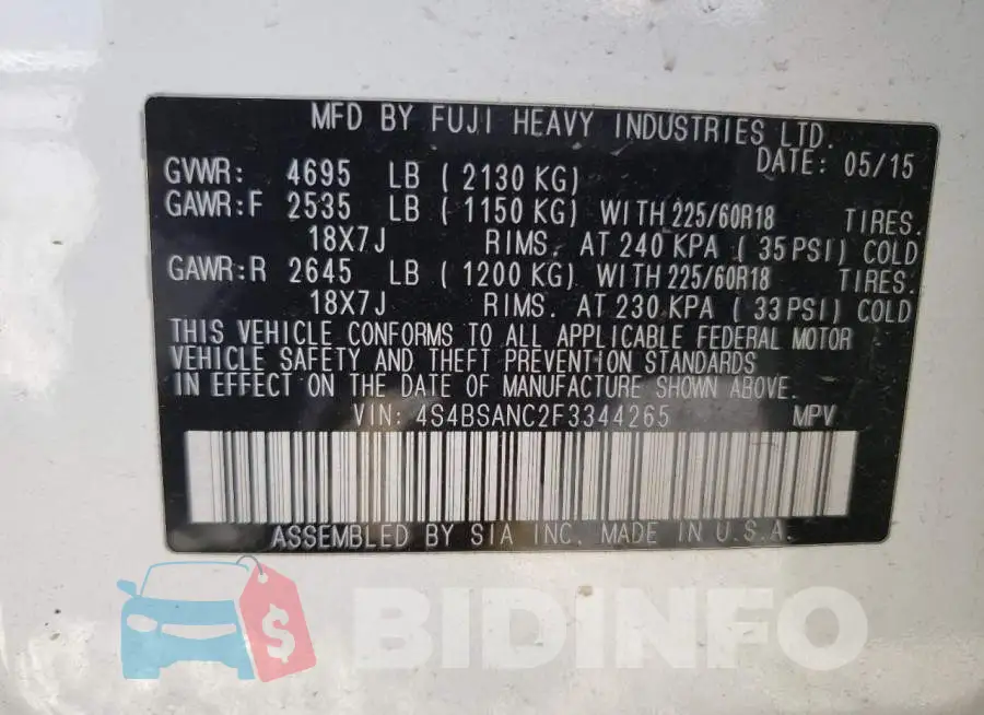 4S4BSANC2F3344265 Photo# 14