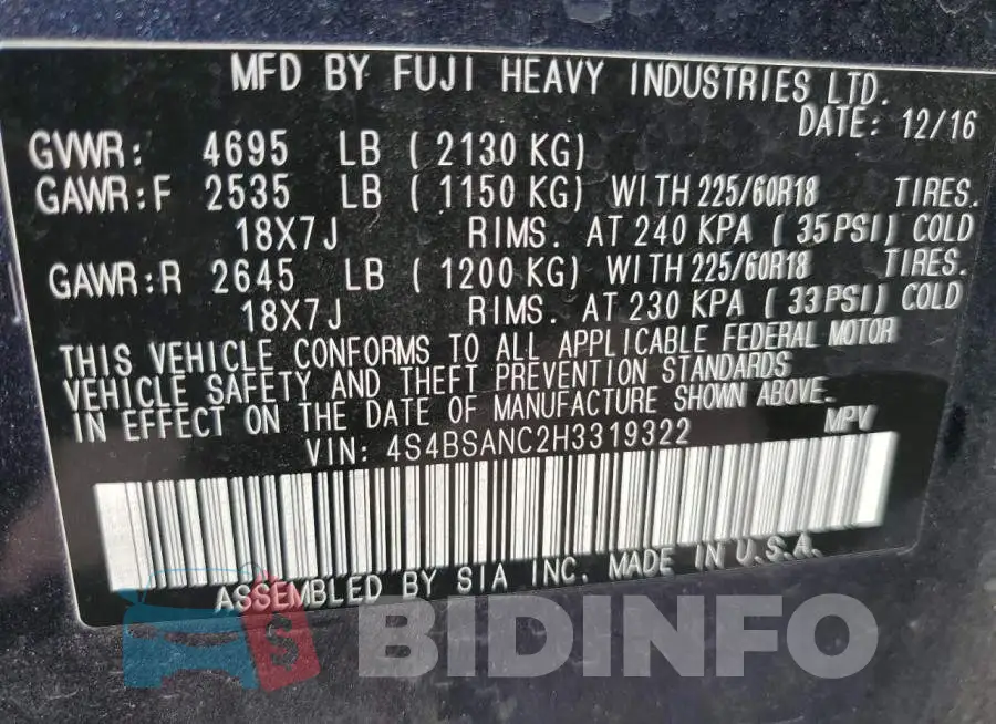 4S4BSANC2H3319322 Photo# 12