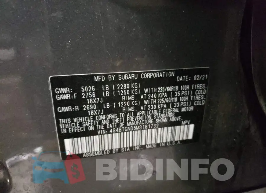 4S4BTGND5M3181732 Photo# 13