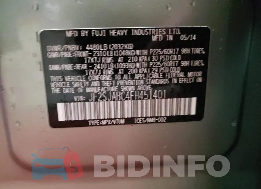 JF2SJABC4FH451401 Photo# 13