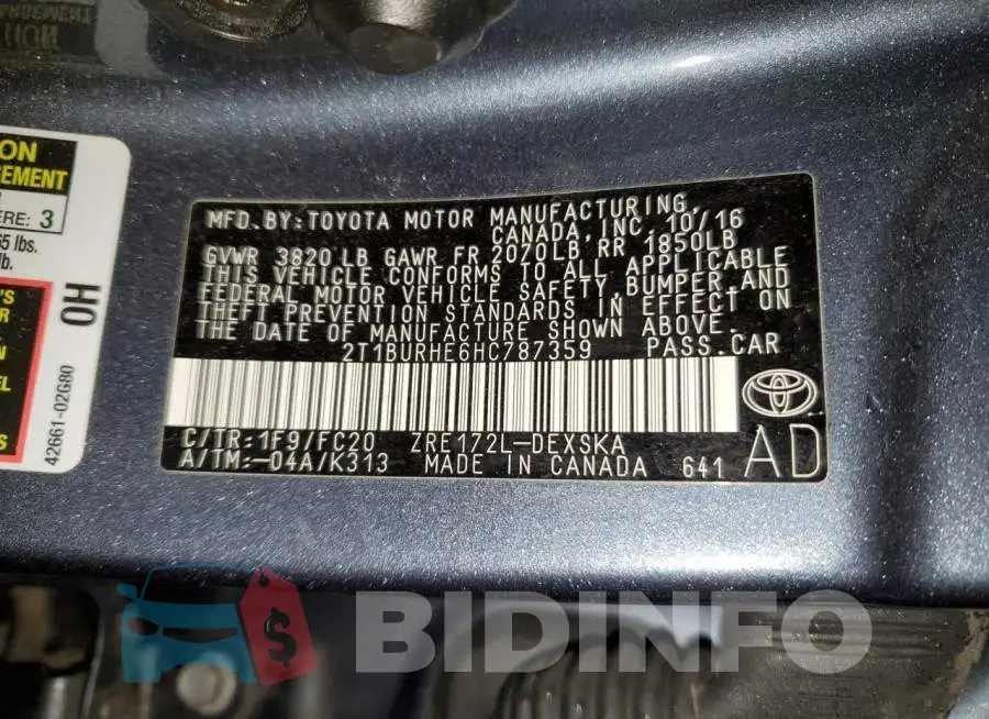 2T1BURHE6HC787359 Photo# 13