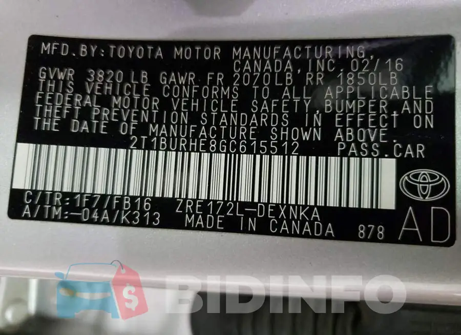 2T1BURHE8GC615512 Photo# 13