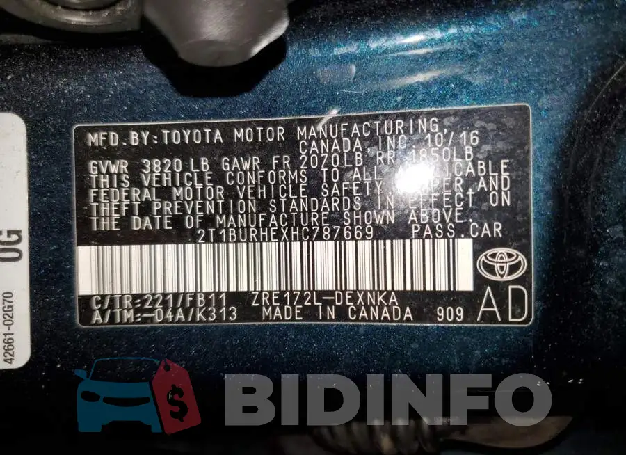 2T1BURHEXHC787669 Photo# 12