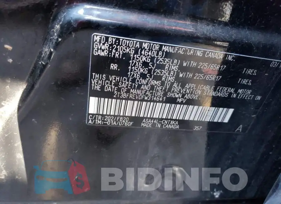2T3BFREV0FW314641 Photo# 12