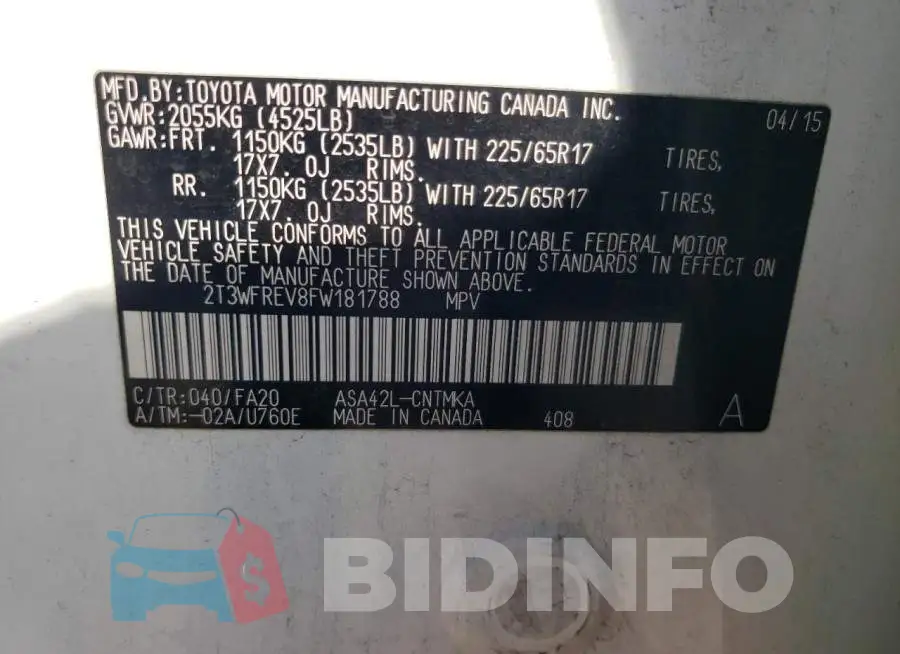 2T3WFREV8FW181788 Photo# 12